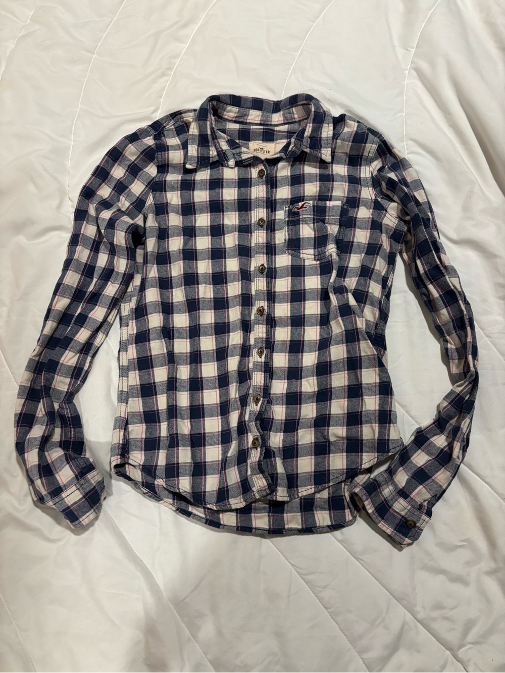 Hollister Navy, White & pink Plaid Button-Down Shirt size large